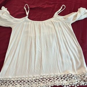 Alya Cream Off-Shoulder Blouse with Lace Hem